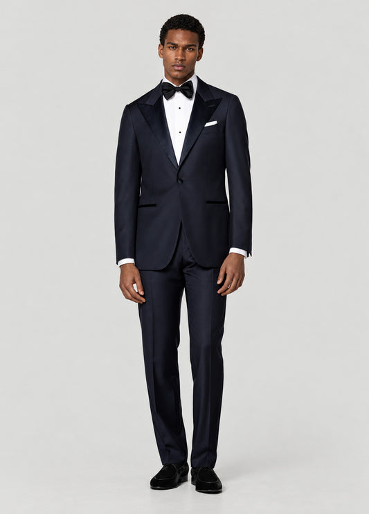 Esmoquin Oxford Tailored Fit solapa en pico azul marino a medida