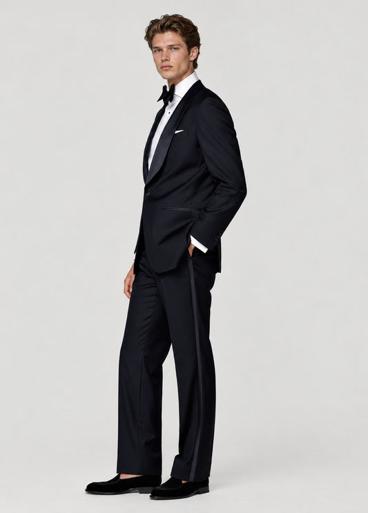 Esmoquin Oxford Tailored Fit solapa redonda azul marino a medida