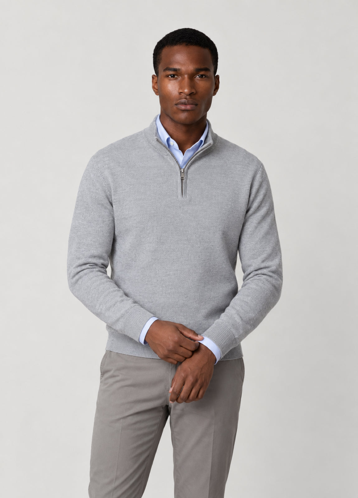 Jersey cuello zip punto de arroz gris perla