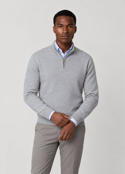 Jersey cuello zip punto de arroz gris perla