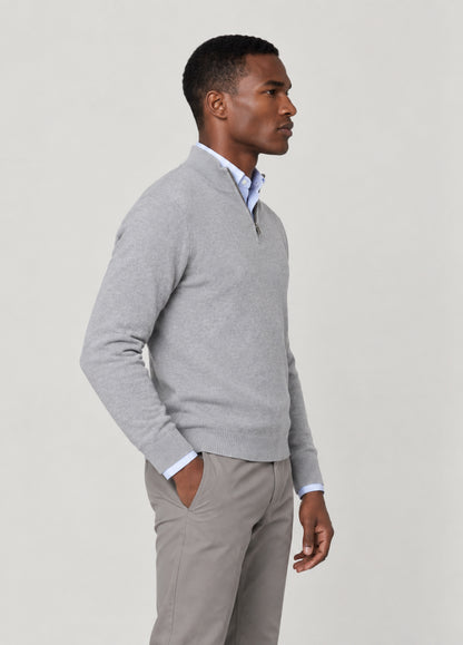 Jersey cuello zip punto de arroz gris perla
