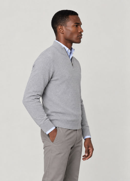 Jersey cuello zip punto de arroz gris perla
