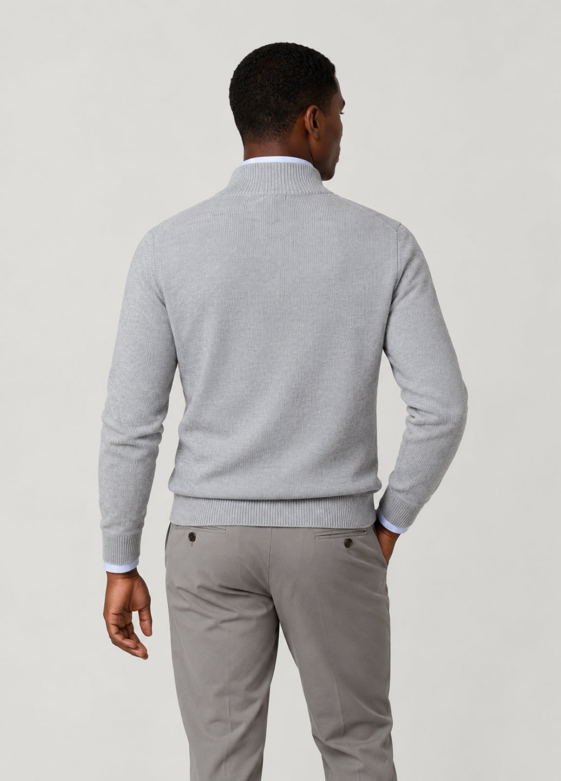 Jersey cuello zip punto de arroz gris perla