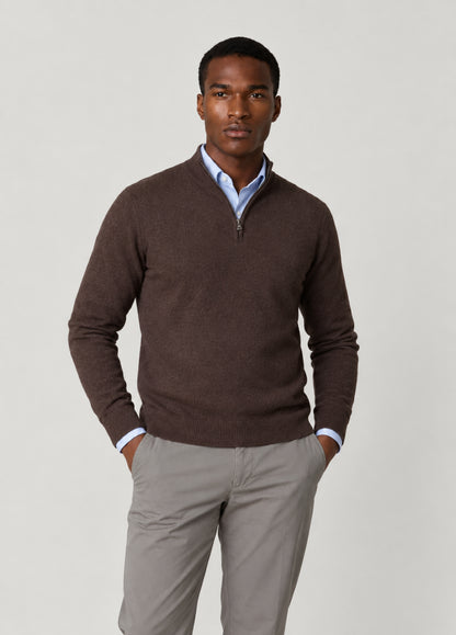 Jersey cuello zip punto de arroz marron