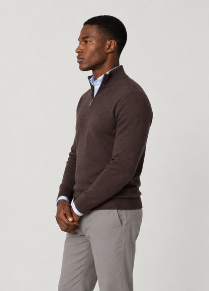 Jersey cuello zip punto de arroz marron