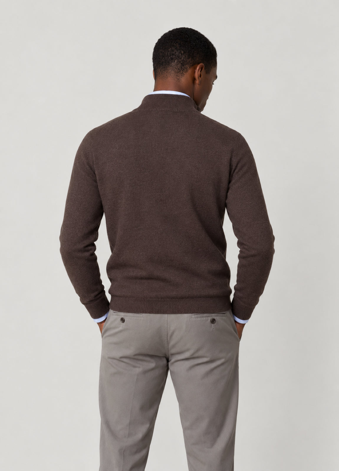 Jersey cuello zip punto de arroz marron