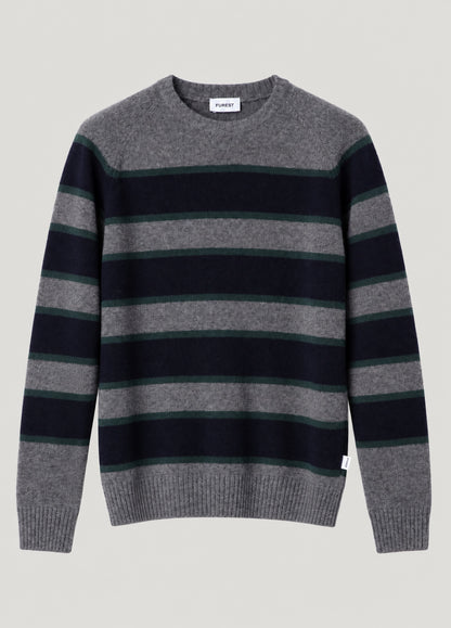Jersey Ranglan Stripes Crew Neck Gris