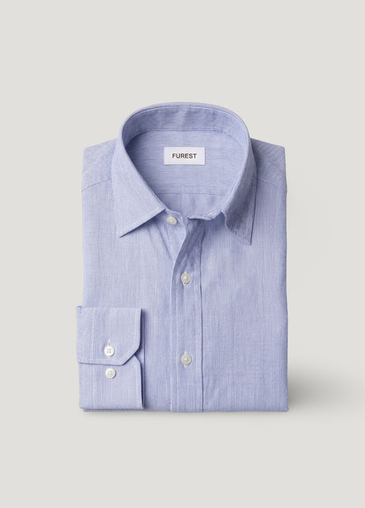 Camisa sport algodón y lino rayas azul