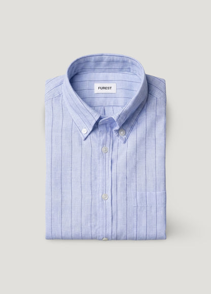 Camisa algodón y lino raya azul