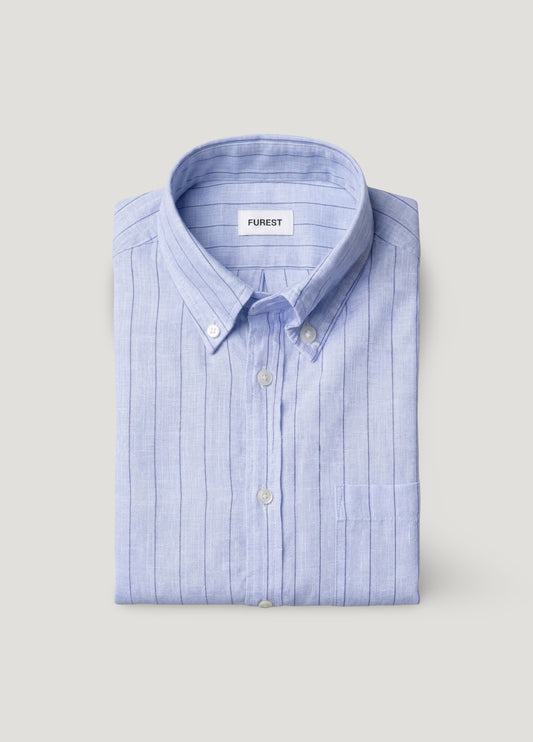Camisa sport algodón y lino raya azul