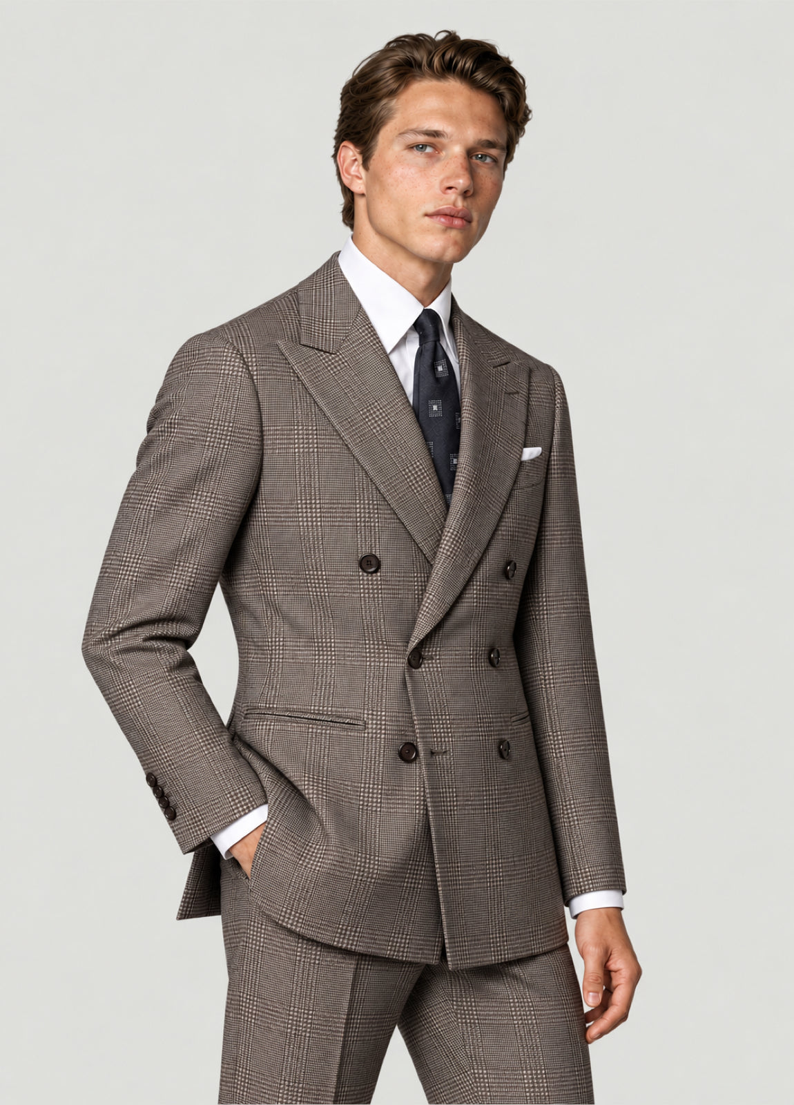 Traje Oxford Tailored Fit príncipe de Gales beige a medida