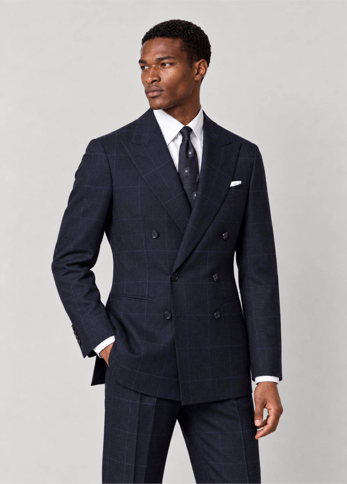 Traje Oxford Tailored Fit marino cuadro ventana azul a medida