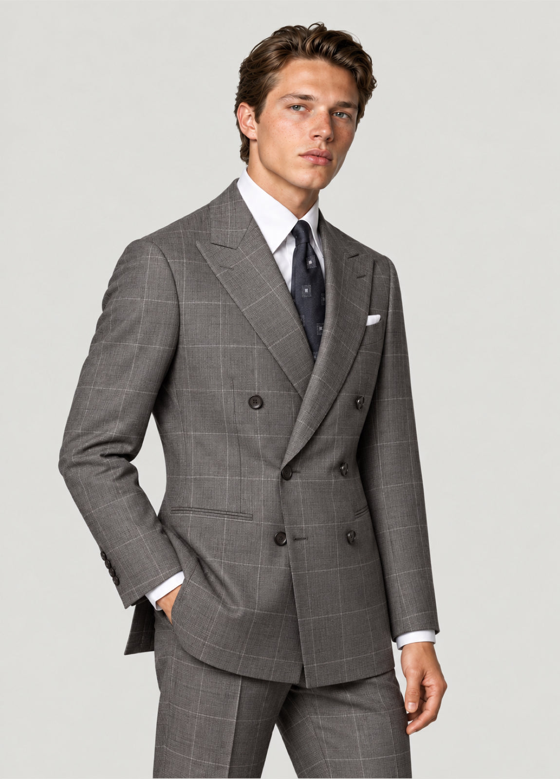 Traje Oxford Tailored Fit gris cuadro ventana a medida