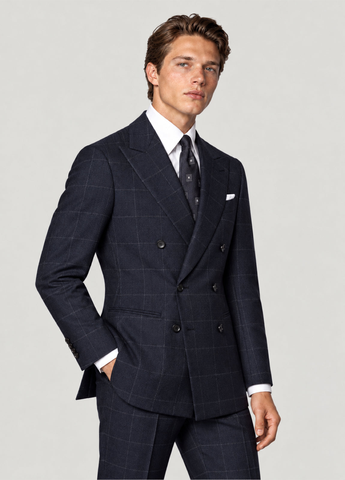 Traje Oxford Tailored Fit marino cuadro ventana blanco a medida