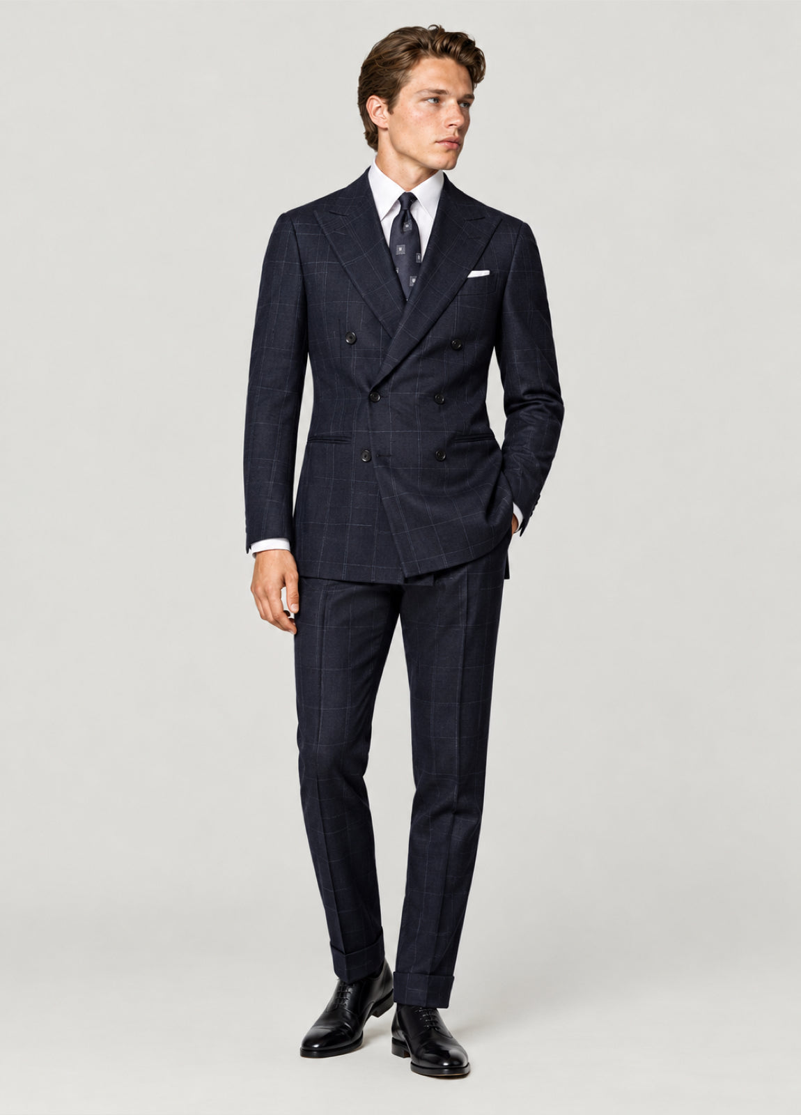 Traje Oxford Tailored Fit marino cuadro ventana blanco a medida