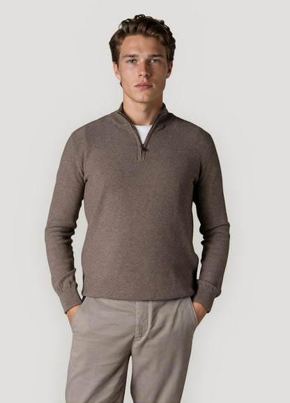 Jersey cuello zip punto de arroz visón