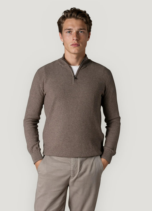 Jersey cuello zip punto de arroz visón