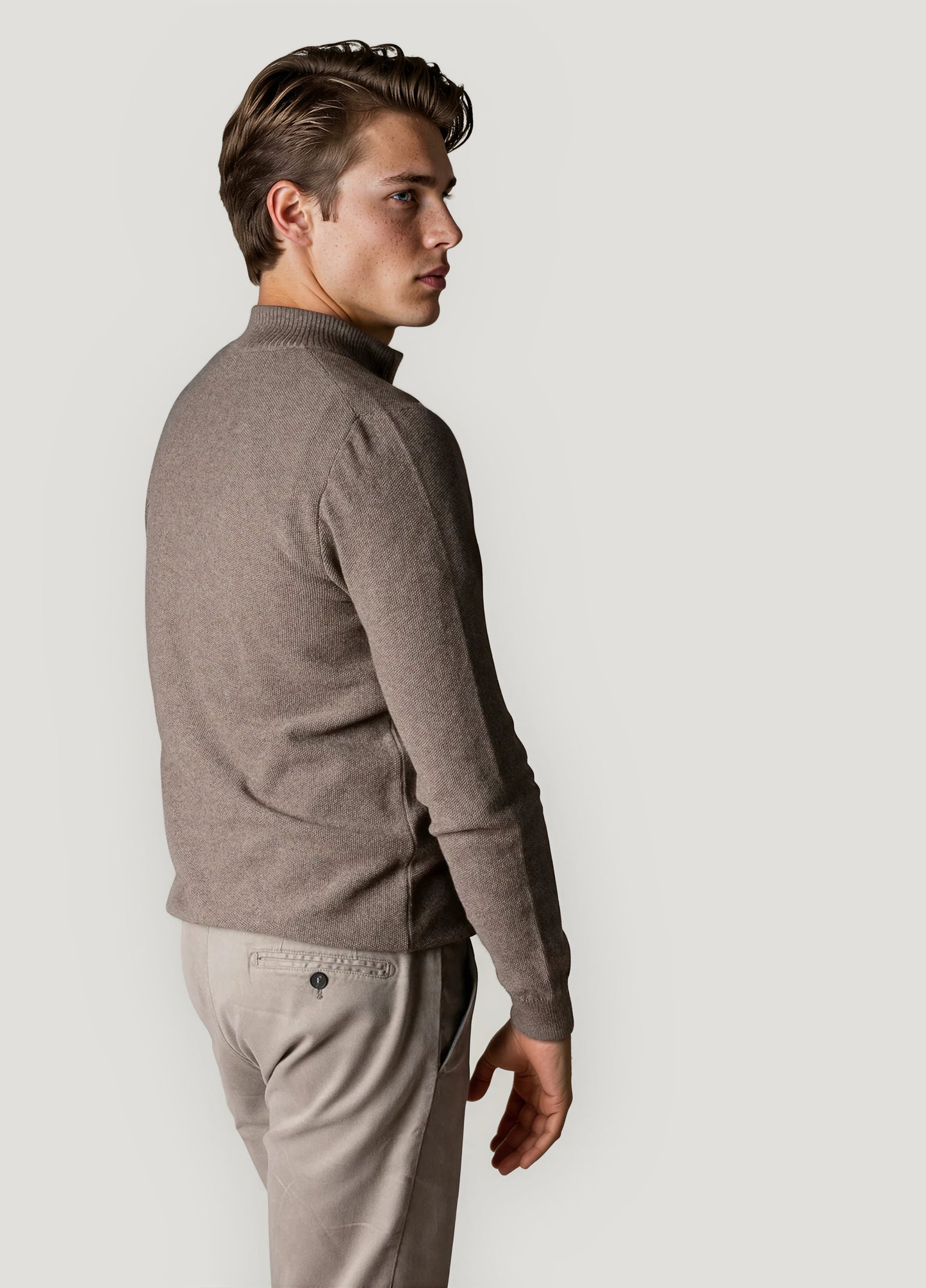 Jersey cuello zip punto de arroz visón