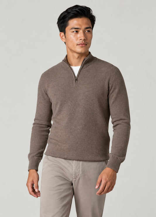 Jersey cuello zip punto de arroz visón