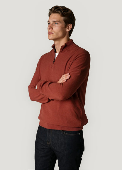 Jersey cuello zip punto de arroz teja