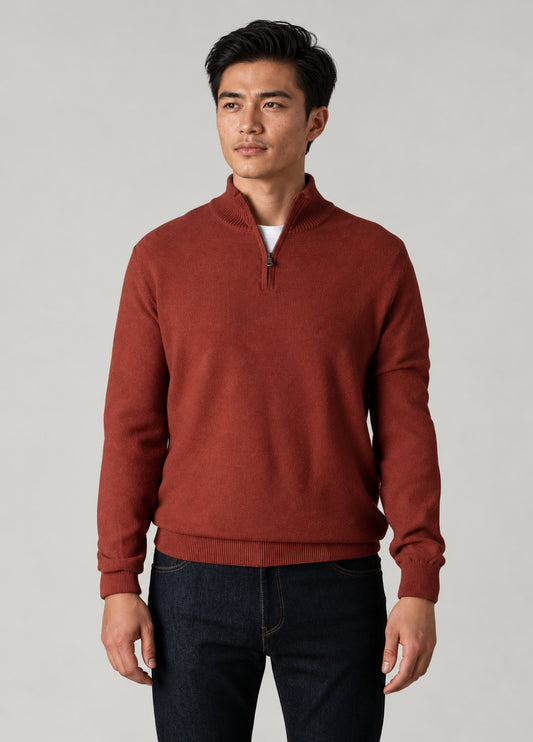 Jersey cuello zip punto de arroz teja