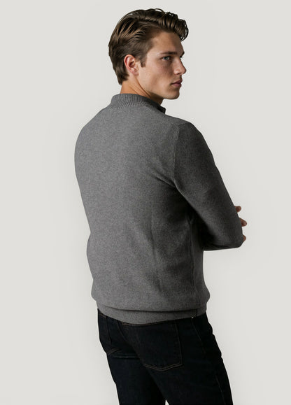 Mid-grey half-zip rice stitch jumper
