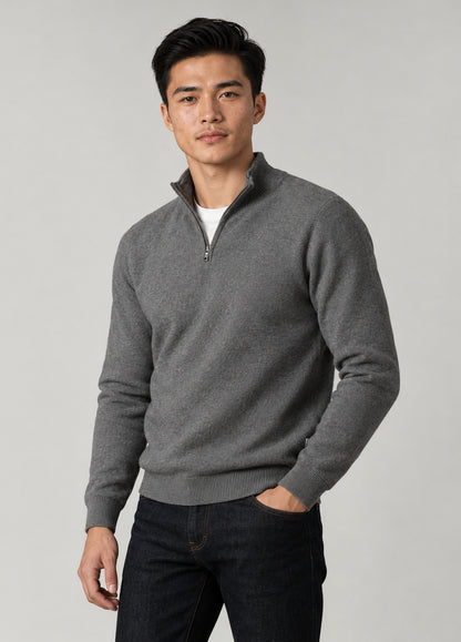 Jersey cuello zip punto de arroz gris medio