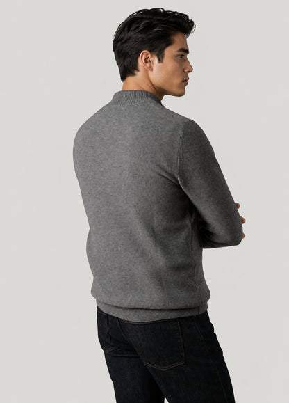 Jersey cuello zip punto de arroz gris medio