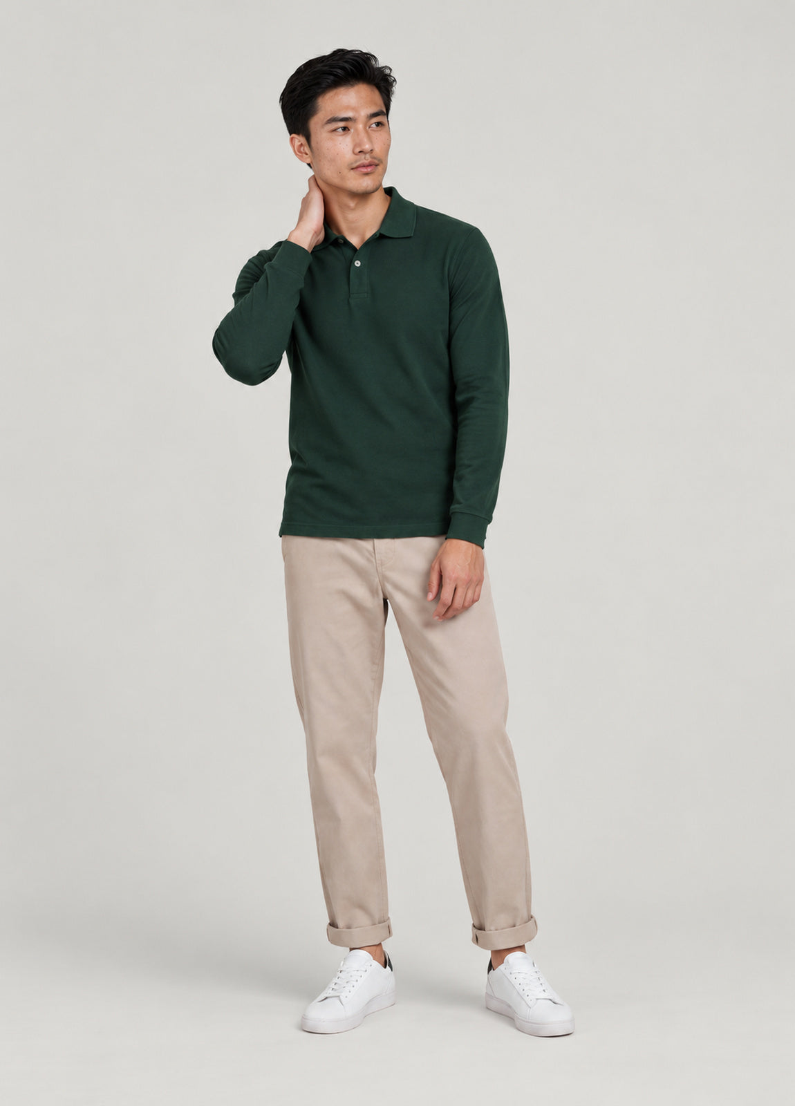 Polo manga larga piqué verde