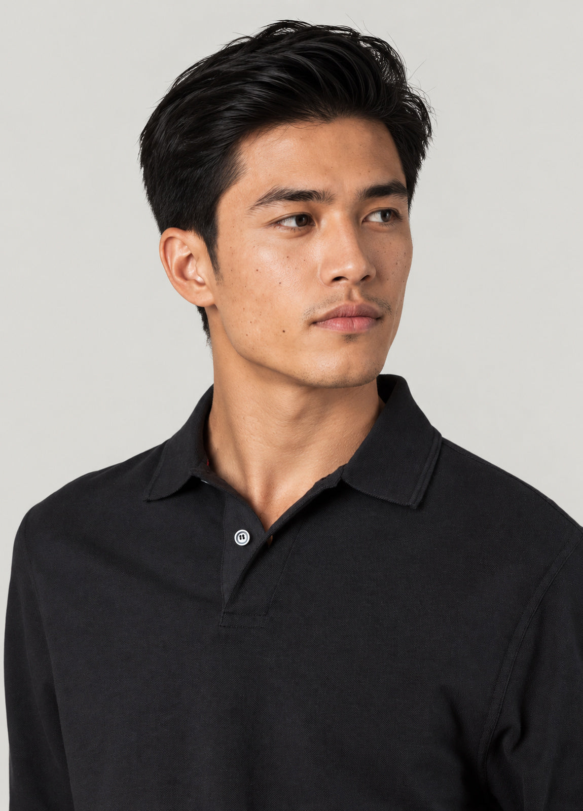 Polo manga larga piqué negro