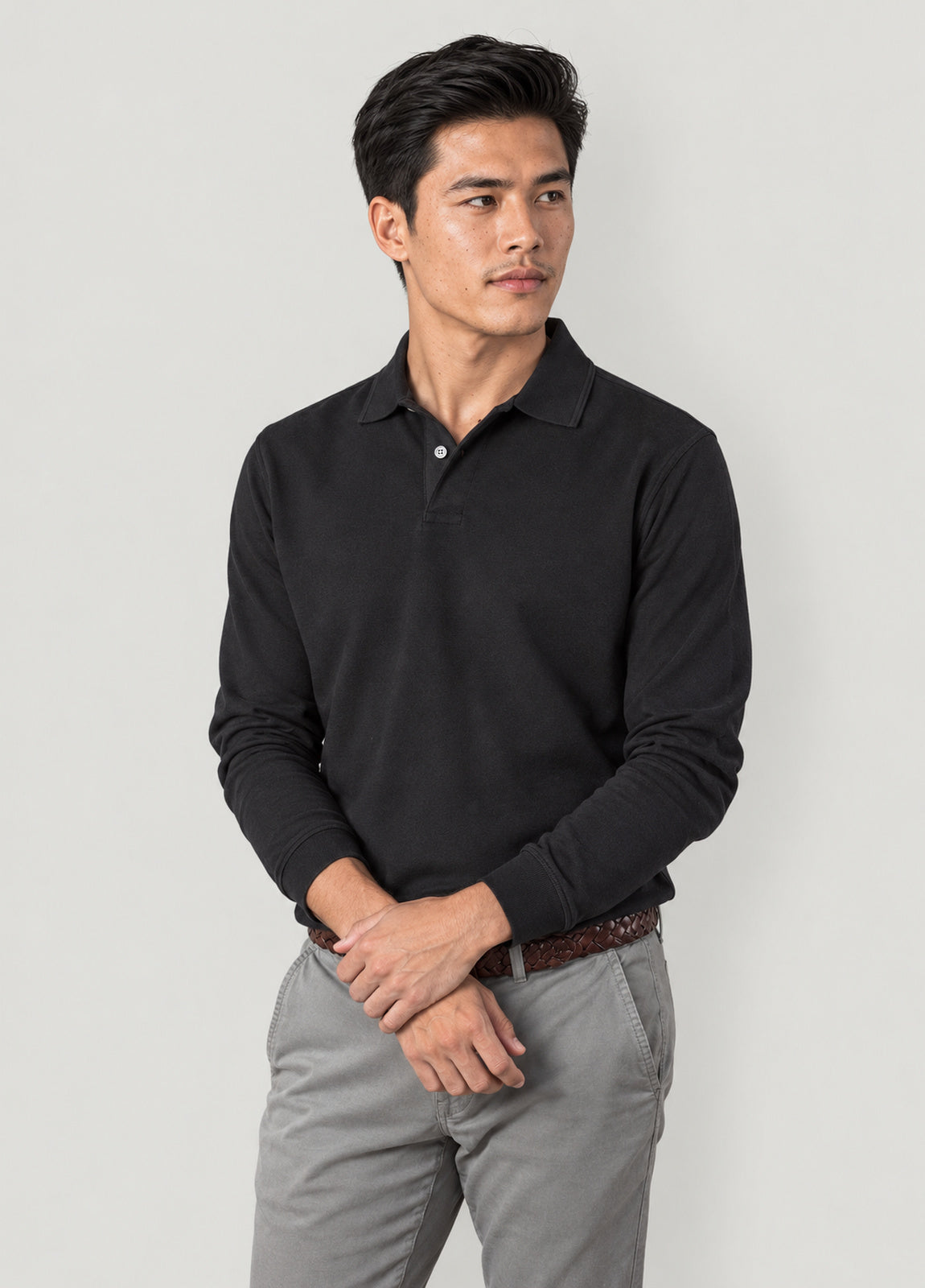 Polo manga larga piqué negro