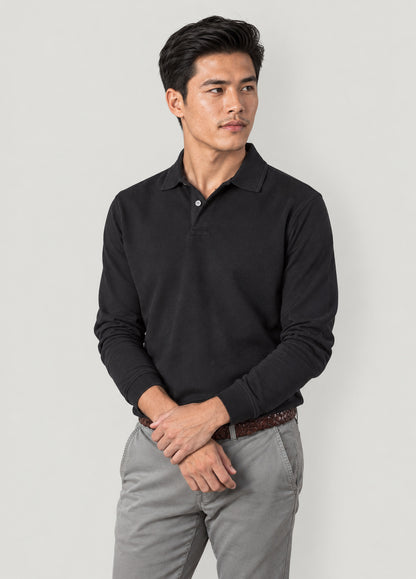 Polo manga larga piqué negro