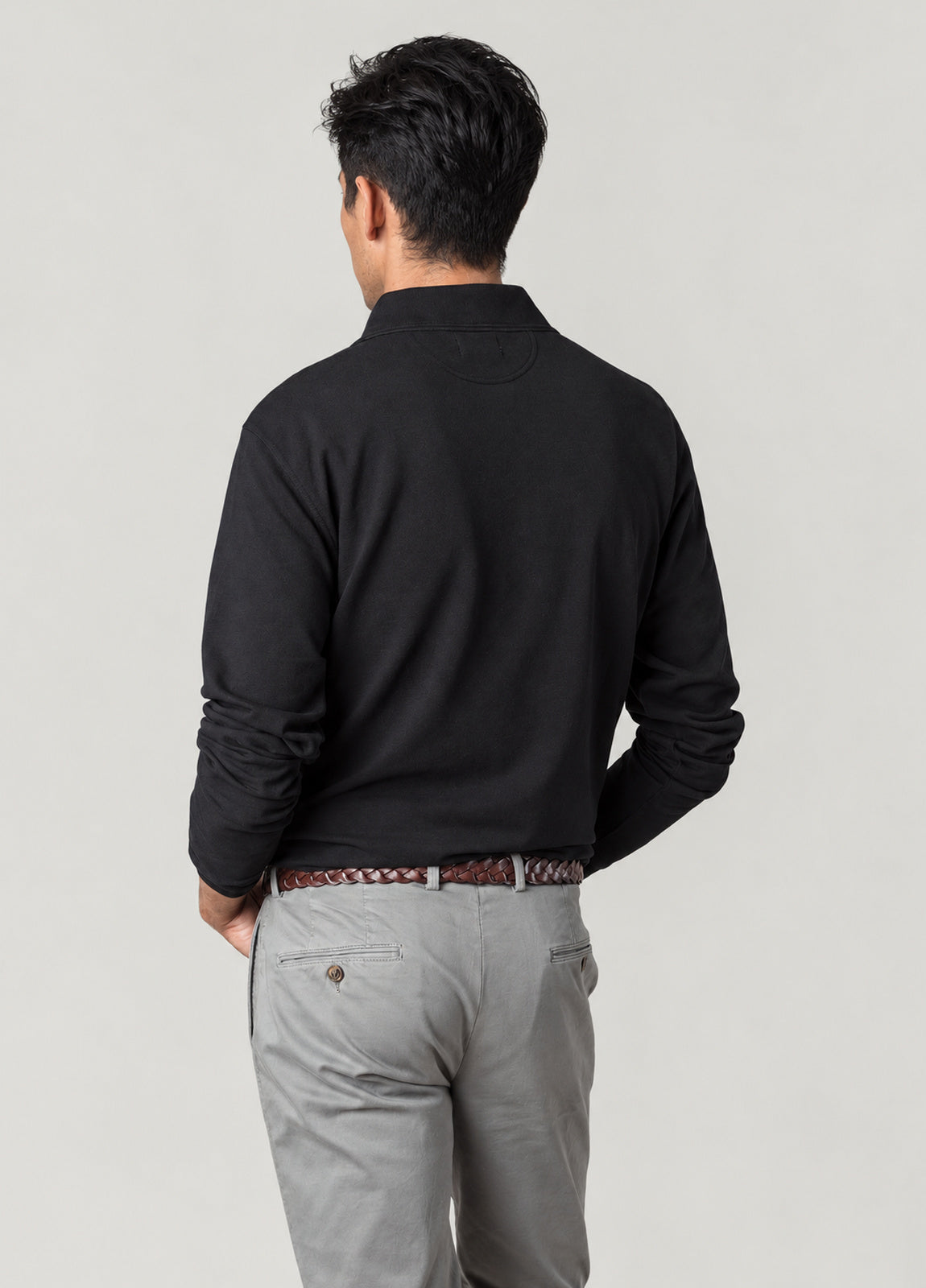 Polo manga larga piqué negro