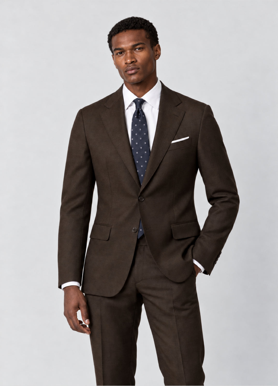 Traje Oxford Tailored Fit 2 botones marrón jaspeado a medida