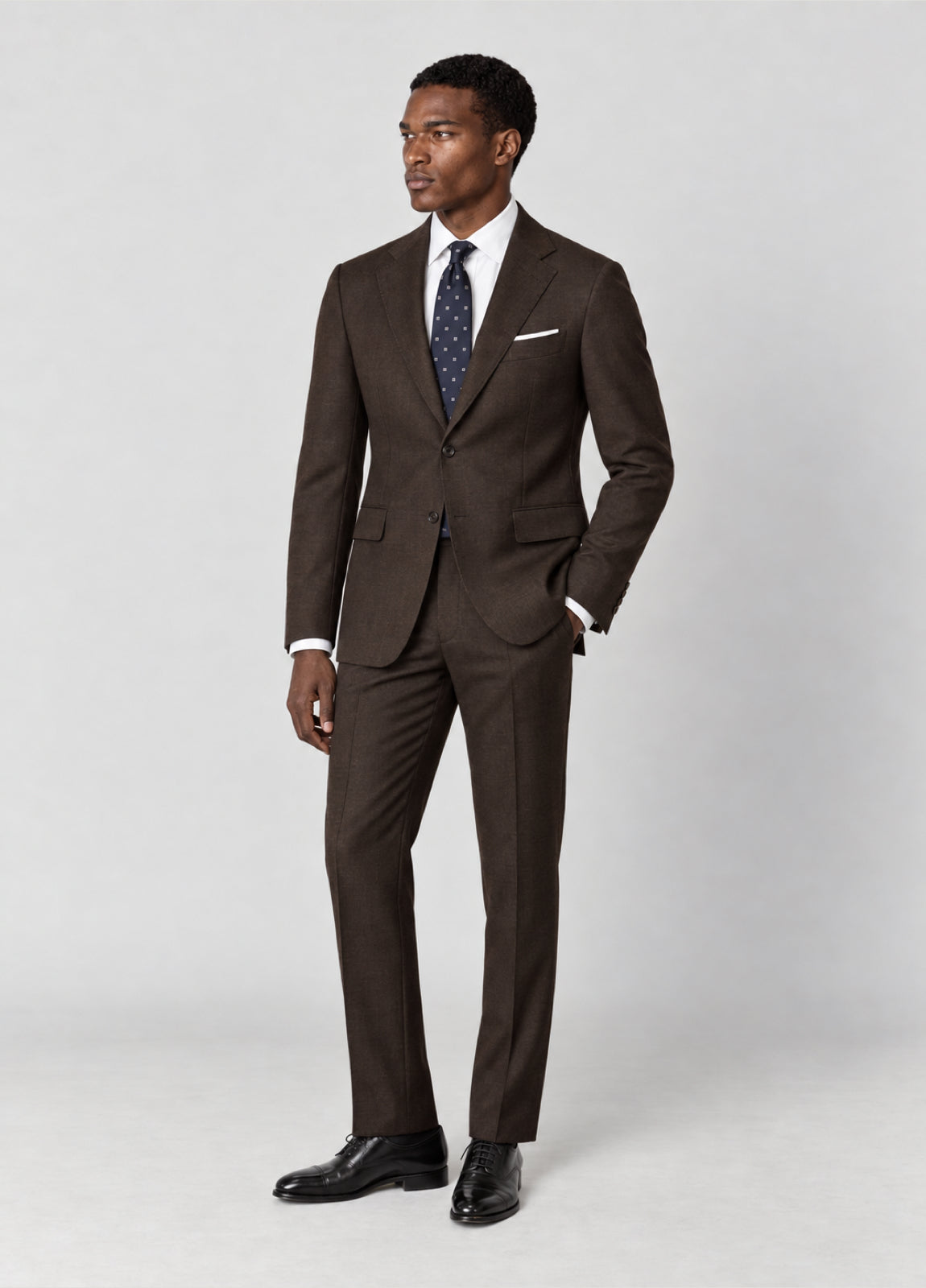Traje Oxford Tailored Fit 2 botones marrón jaspeado a medida