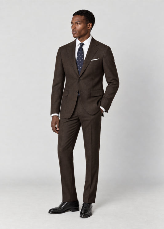 Traje Oxford Tailored Fit 2 botones marrón jaspeado a medida