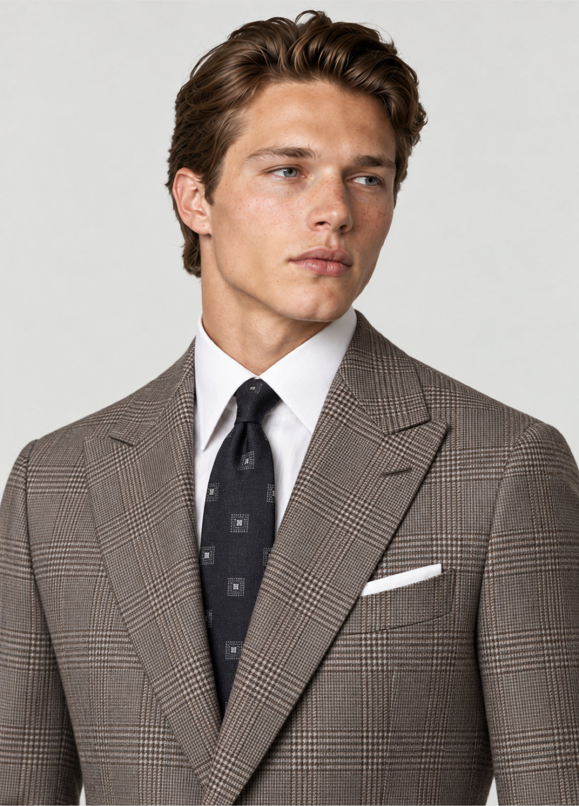 Traje Oxford Tailored Fit 2 botones príncipe de Gales beige a medida