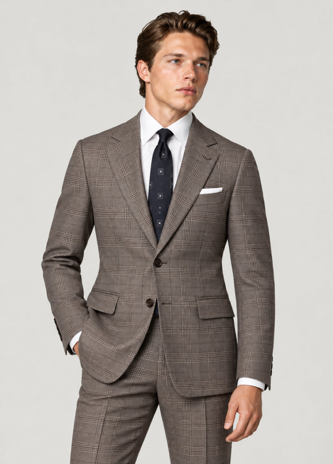 Traje Oxford Tailored Fit 2 botones príncipe de Gales beige a medida