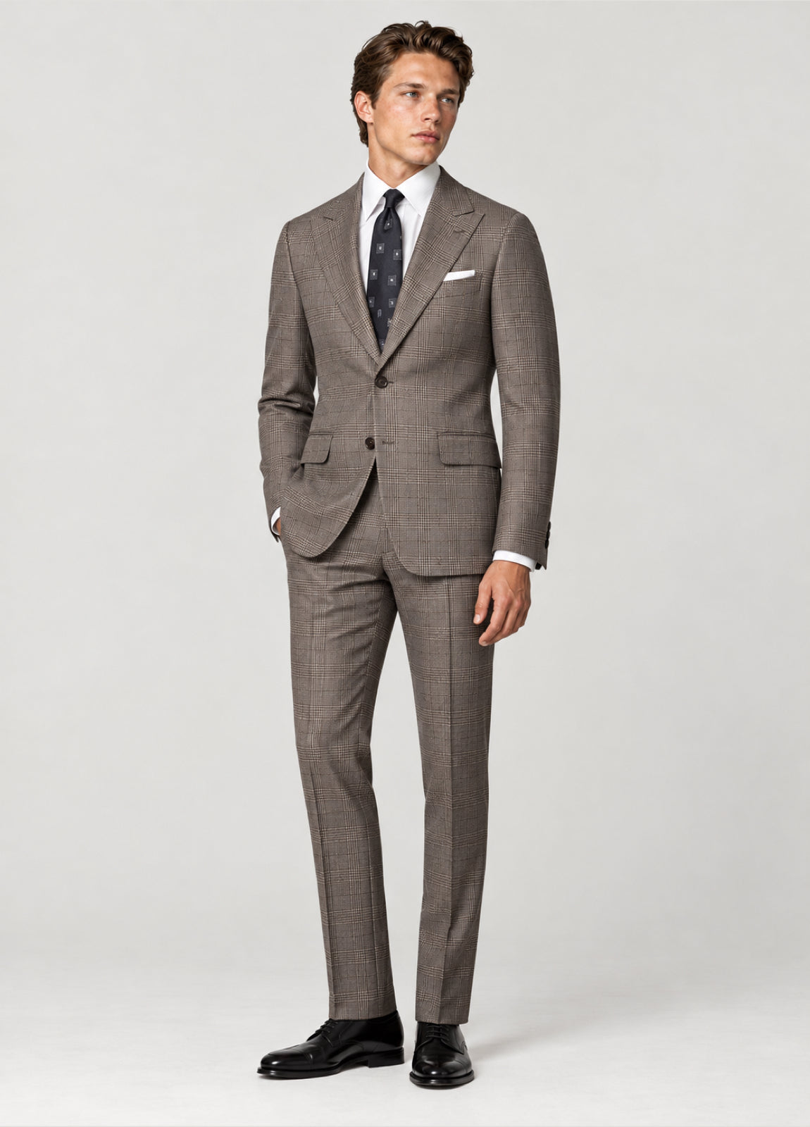 Traje Oxford Tailored Fit 2 botones príncipe de Gales beige a medida