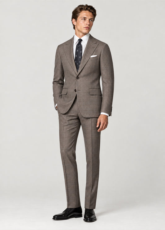 Traje Oxford Tailored Fit 2 botones príncipe de Gales beige a medida
