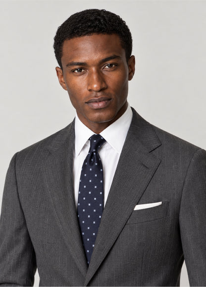 Traje Oxford Tailored Fit 2 botones gris raya diplomática a medida