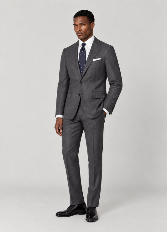 Traje Oxford Tailored Fit 2 botones gris raya diplomática a medida