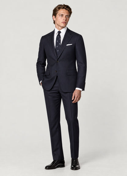Traje Oxford Tailored Fit 2 botones marino raya diplomática a medida