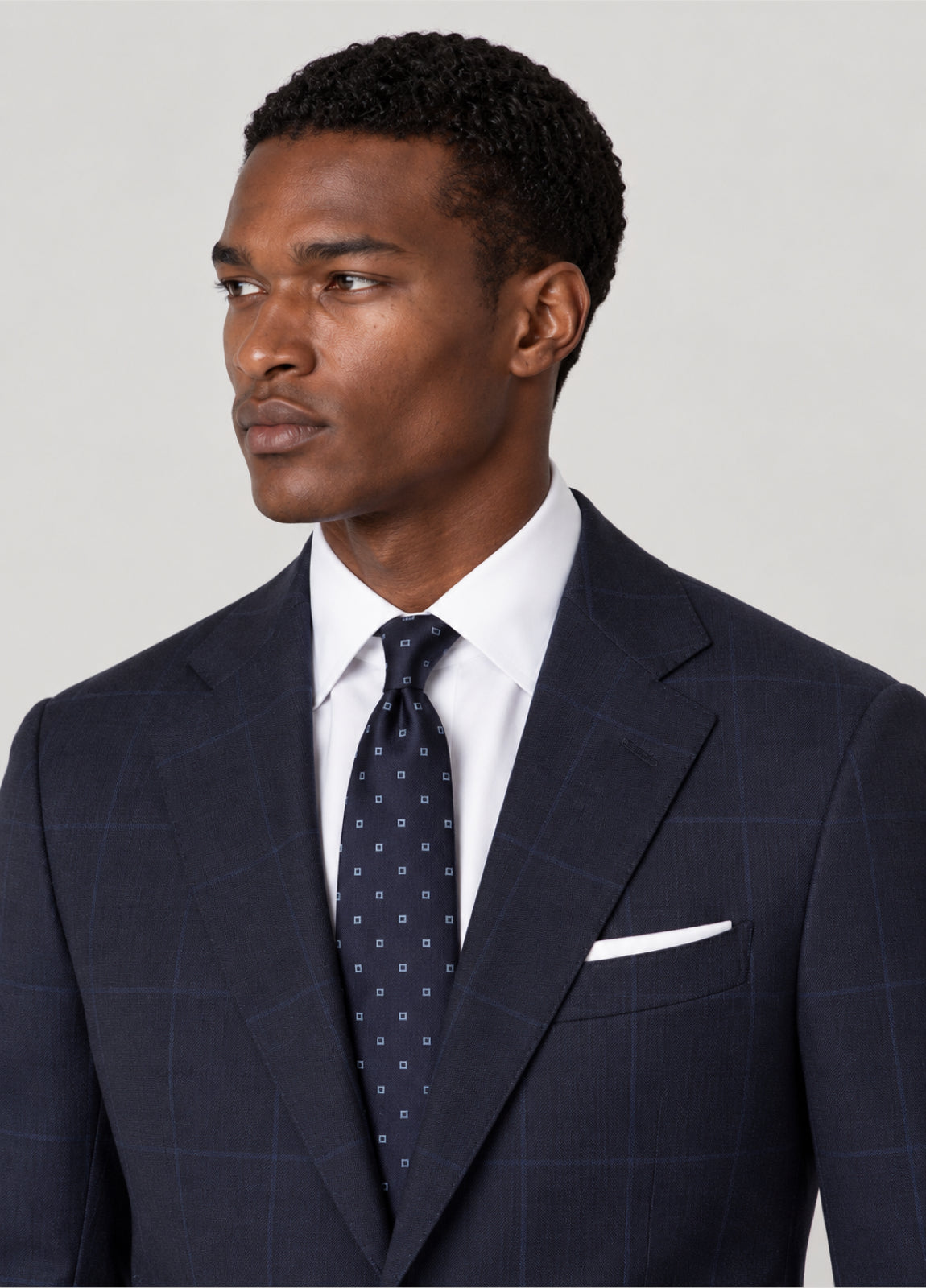 Traje Oxford Tailored Fit 2 botones marino cuadro ventana azul a medida