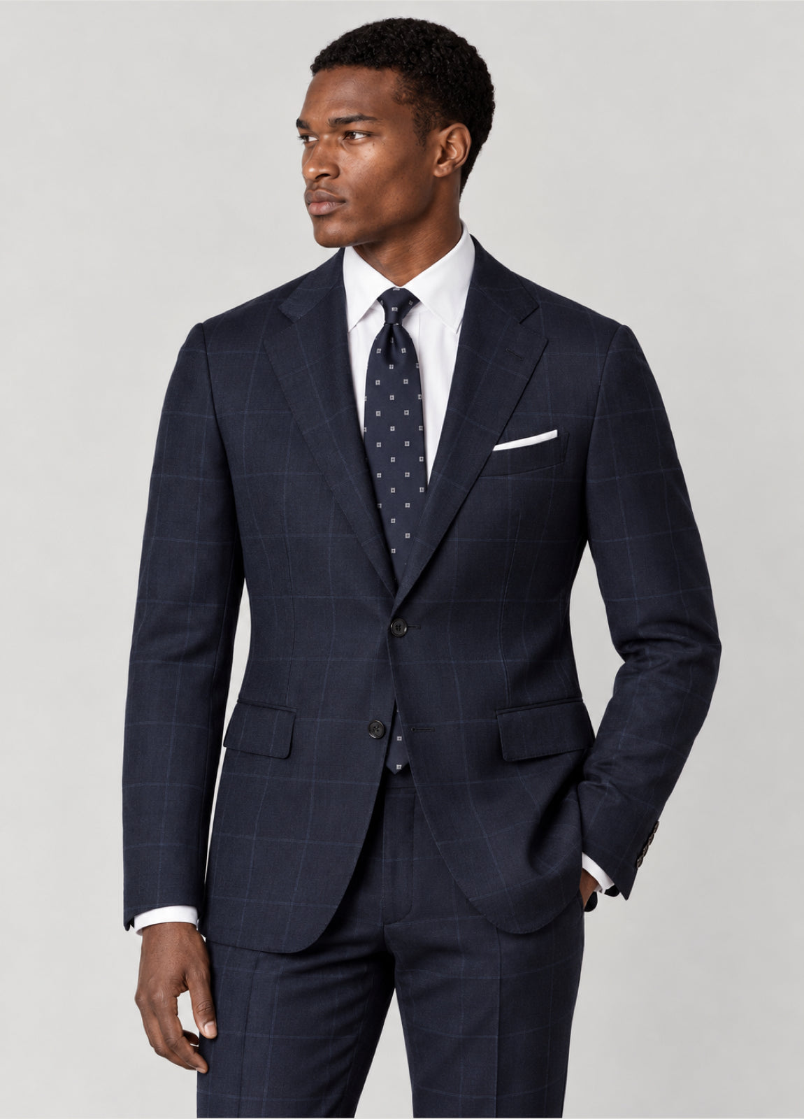 Traje Oxford Tailored Fit 2 botones marino cuadro ventana azul a medida
