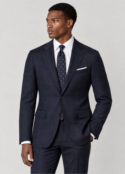 Traje Oxford Tailored Fit 2 botones marino cuadro ventana azul a medida