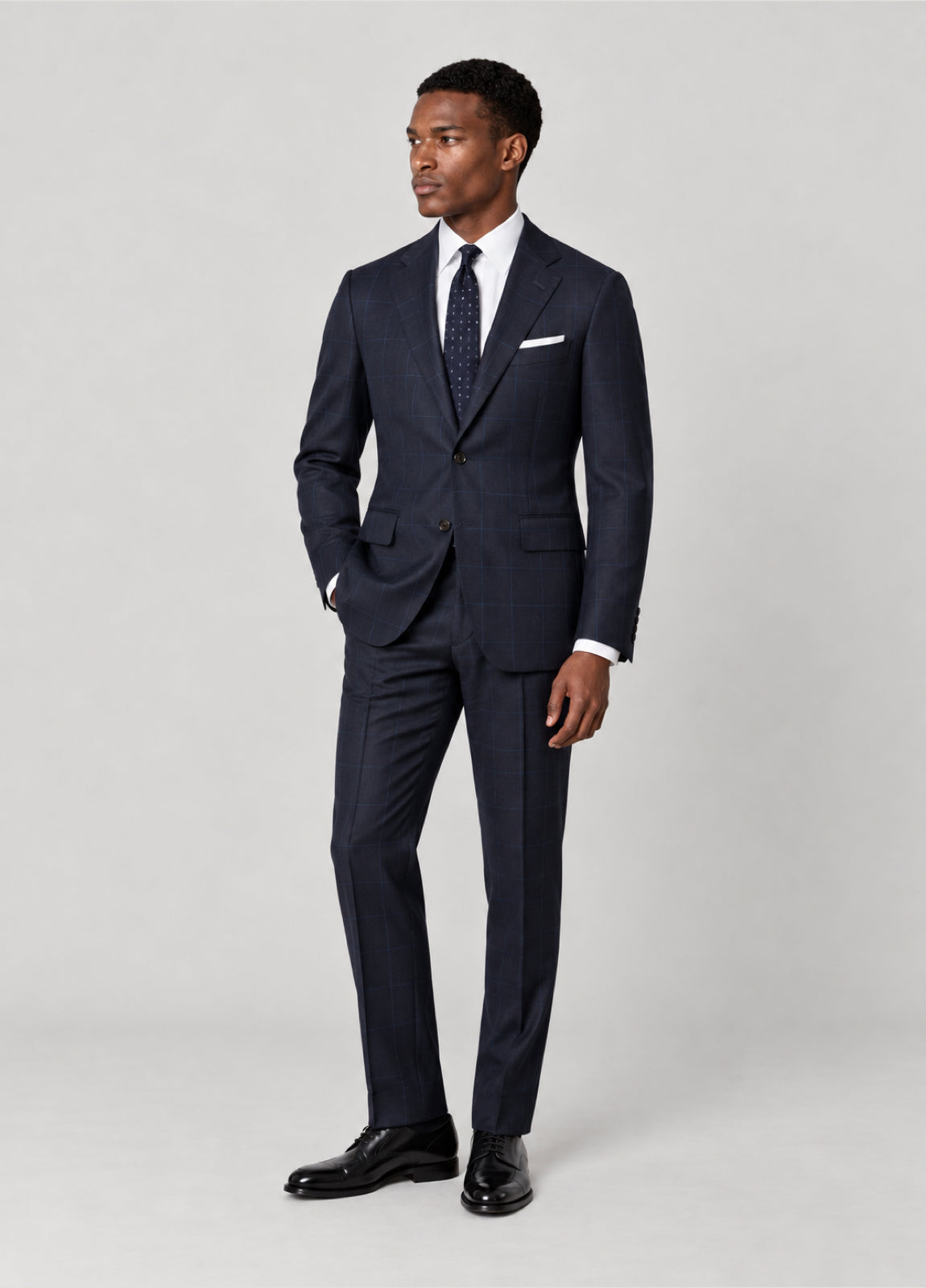 Traje Oxford Tailored Fit 2 botones marino cuadro ventana azul a medida