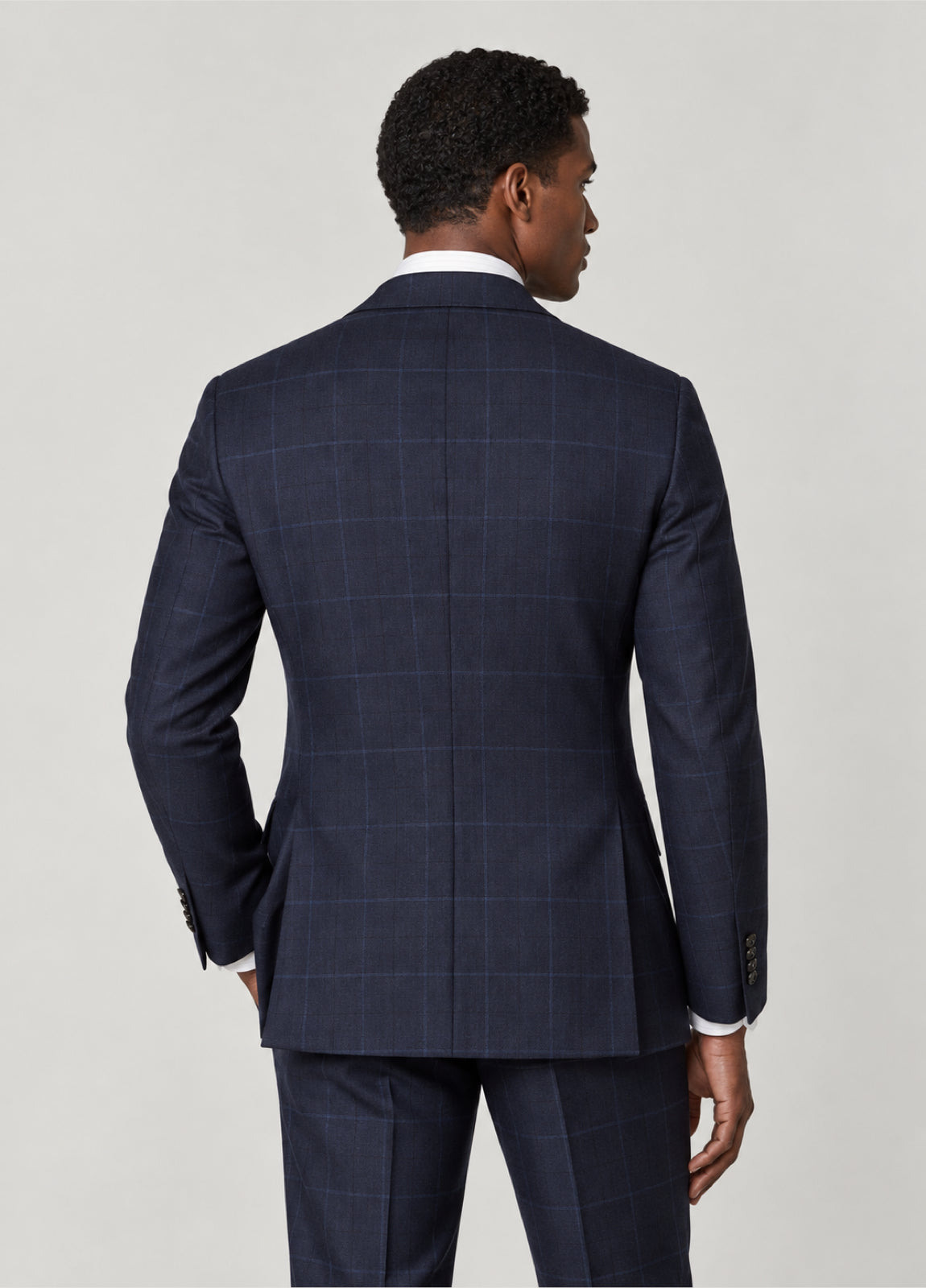 Traje Oxford Tailored Fit 2 botones marino cuadro ventana azul a medida