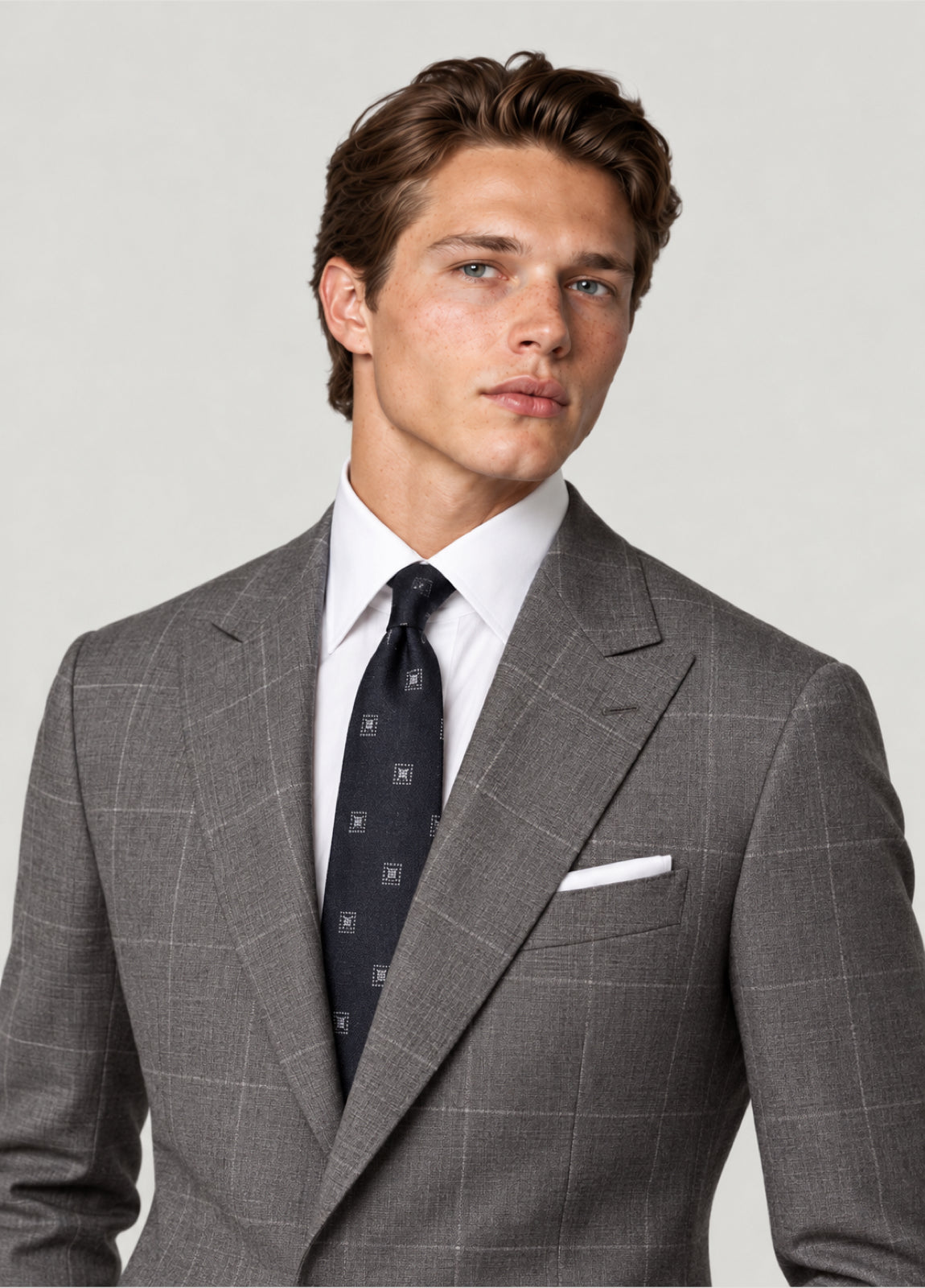 Traje Oxford Tailored Fit 2 botones gris cuadro ventana a medida