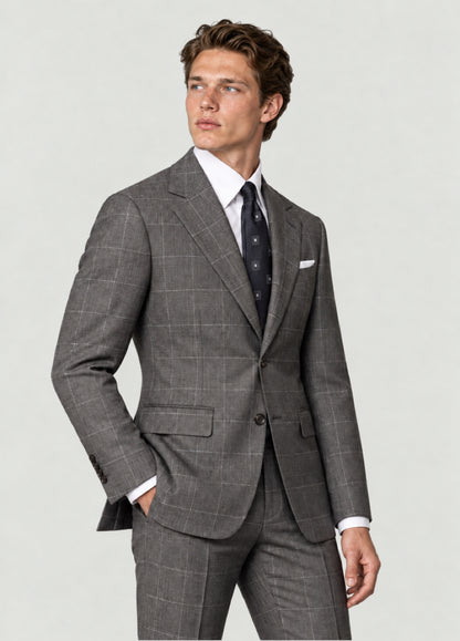 Traje Oxford Tailored Fit 2 botones gris cuadro ventana a medida